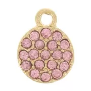 Ciondolo rotondo da 7 mm con strass - Oro - Rosa chiaro x1