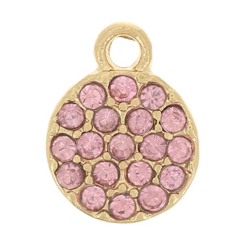 Ciondolo rotondo da 7 mm con strass - Oro - Rosa chiaro x1