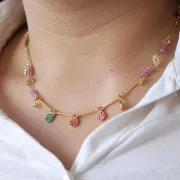 Ciondolo rotondo da 7 mm con strass - Oro - Rosa chiaro x1