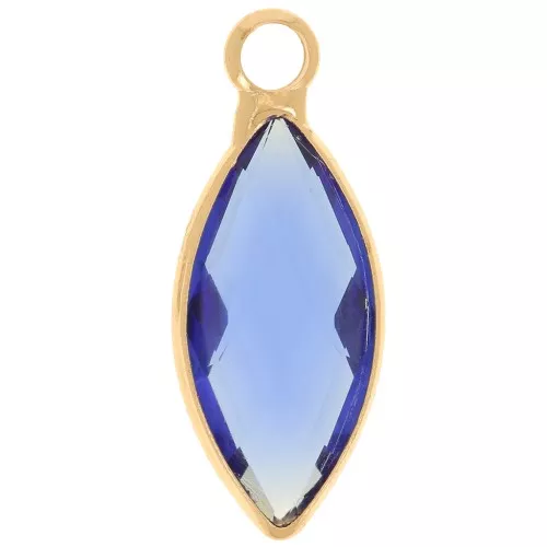 Ciondolo navette in vetro sfaccettato 19x8 mm - Oro - Blu x1