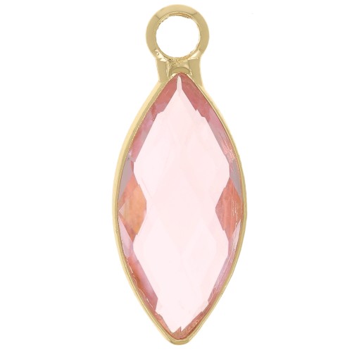 Ciondolo navette in vetro sfaccettato 19x8 mm - Oro - Rosa x1