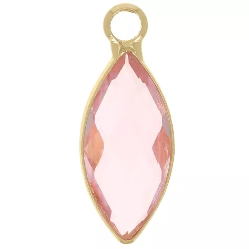 Ciondolo navette in vetro sfaccettato 19x8 mm - Oro - Rosa x1
