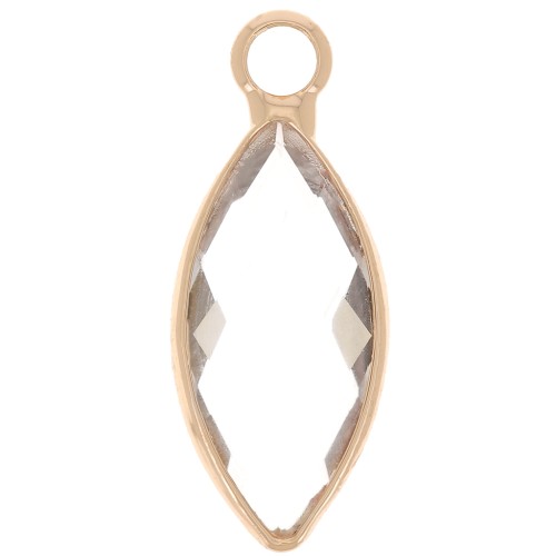 Ciondolo navette in vetro sfaccettato 19x8 mm - Oro - Trasparente x1