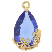Pendente goccia in vetro sfaccettato con fiori 16x9 mm - Oro - Blu x1|raw }}