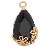Pendente goccia in vetro sfaccettato con fiori 16x9 mm - Oro - Nero x1|raw }}