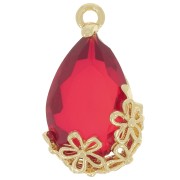 Pendente in vetro sfaccettato con fiori 16x9 mm - Oro - Rosso x1|raw }}