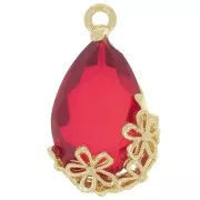 Pendente in vetro sfaccettato con fiori 16x9 mm - Oro - Rosso x1