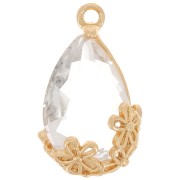 Pendente vetro sfaccettato con fiori 16x9 mm - Oro - Trasparente x1|raw }}