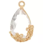 Pendente vetro sfaccettato con fiori 16x9 mm - Oro - Trasparente x1