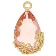 Pendente goccia in vetro sfaccettato con fiori 16x9 mm - Oro - Rosa salmone x1|raw }}