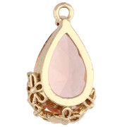 Pendente goccia in vetro sfaccettato con fiori 16x9 mm - Oro - Rosa salmone x1