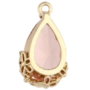 Pendente goccia in vetro sfaccettato con fiori 16x9 mm - Oro - Rosa salmone x1