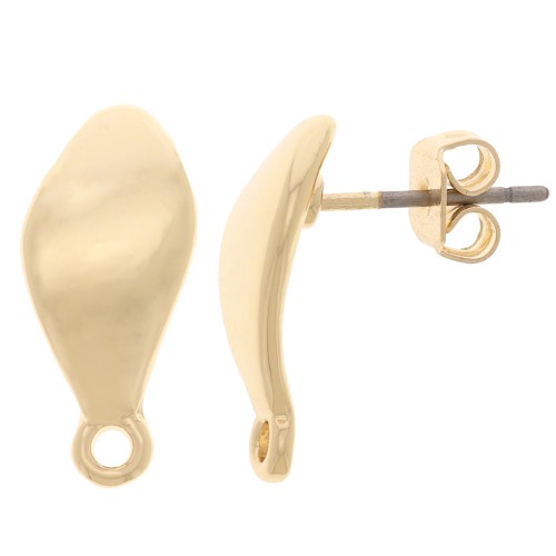 Orecchini perno goccia irregolari 16x7 mm con anello chiuso - Dorato x2