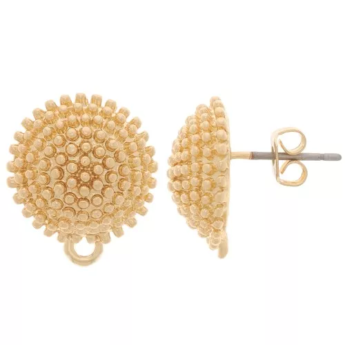 Orecchini perno sfera testurizzate da 14 mm con cerchio chiuso - Dorato x2