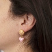 Orecchini perno sfera testurizzate da 14 mm con cerchio chiuso - Dorato x2