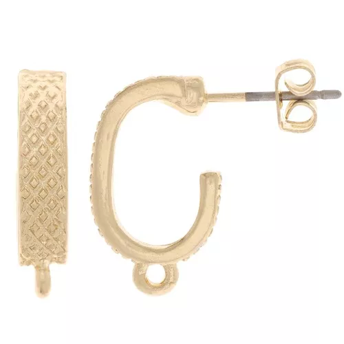 Orecchini perno strutturato 17x4 mm con anello chiuso - Dorato x2