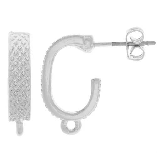 Orecchini perno testurizzate 17x4 mm con cerchio chiuso - Argento x2