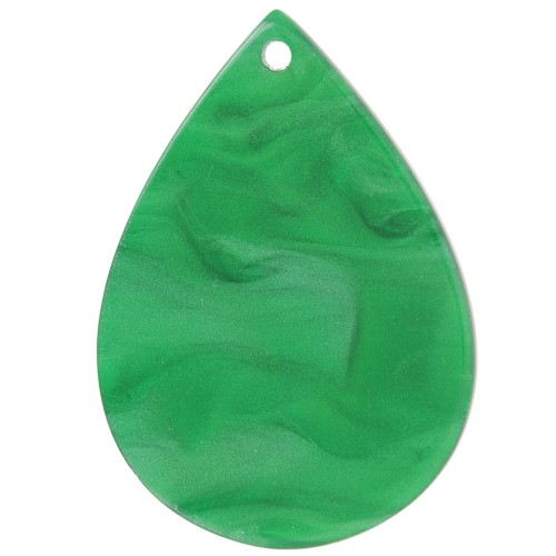 Pendente a goccia 31x22 mm in acetato - Verde marmorizzato perlato x1