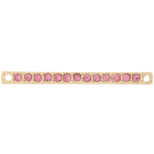 Distanziatore 30x2 mm con strass - Oro - Rosa x1
