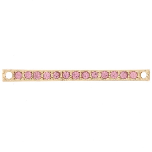 Distanziatore 30x2 mm con strass - Oro - Rosa chiaro x1