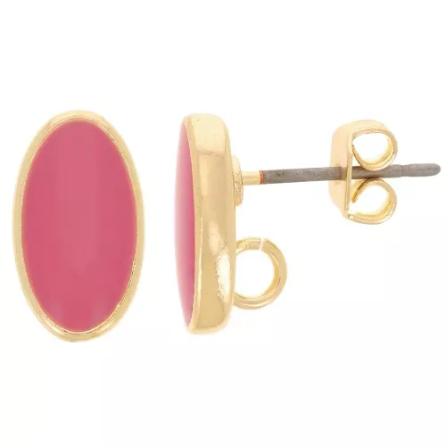 Orecchini ovali 12x7 mm con resina epossidica - Oro - Rosa intenso x2