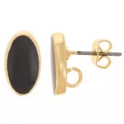 Orecchini ovali 12x7 mm con resina epossidica - Oro - Nero x2
