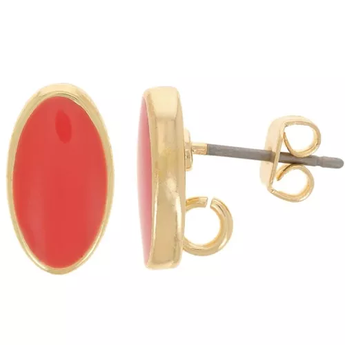 Orecchini ovali 12x7 mm con resina epossidica - Oro - Rosso chiaro x2