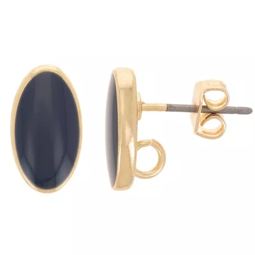 Orecchini ovali 12x7 mm con resina epossidica - Oro - Blu notte x2