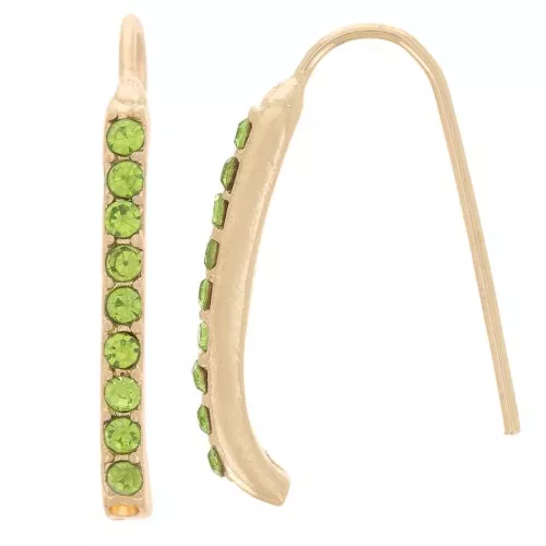Ganci per orecchie con strass 22x2 mm con foro - Oro - Verde chiaro x2
