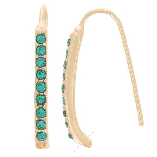 Ganci per orecchie con strass 22x2 mm con foro - Oro - Blu petrolio x2