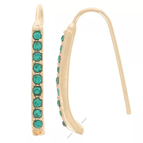 Ganci per orecchie con strass 22x2 mm con foro - Oro - Blu petrolio x2