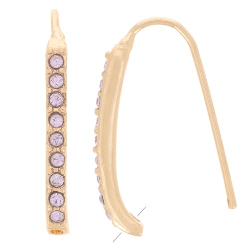 Ganci per orecchie con strass 22x2 mm con foro - Oro - Lilla x2