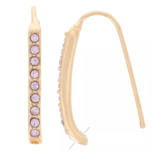 Ganci per orecchie con strass 22x2 mm con foro - Oro - Lilla x2
