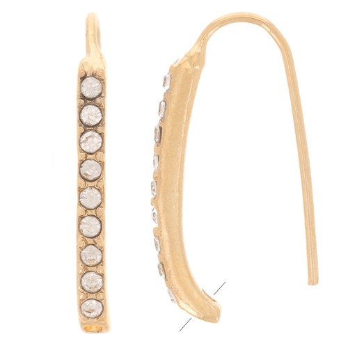Ganci per orecchie con strass 22x2 mm con foro - Oro - Cristallo x2