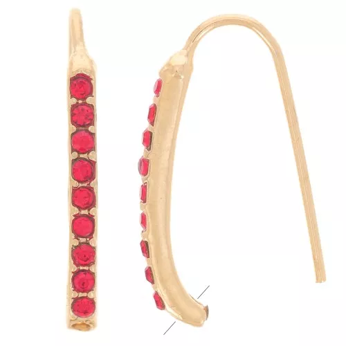 Ganci per orecchie con strass 22x2 mm con foro - Oro - Rosso x2