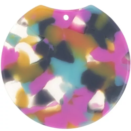 Pendente tagliato rotondo 35x36,5 mm - Tartaruga Fucsia - Blu - Cammello x1