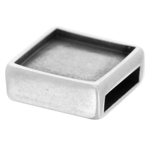 Passante quadrato da decorare per laccetto mm. 10 Placcatura argento antico x1