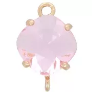 Distanziatore in vetro sfaccettato a forma di diamante 16x11 mm - Oro - Rosa chiaro x1