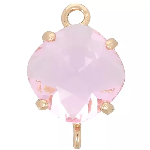 Distanziatore in vetro sfaccettato a forma di diamante 16x11 mm - Oro - Rosa chiaro x1