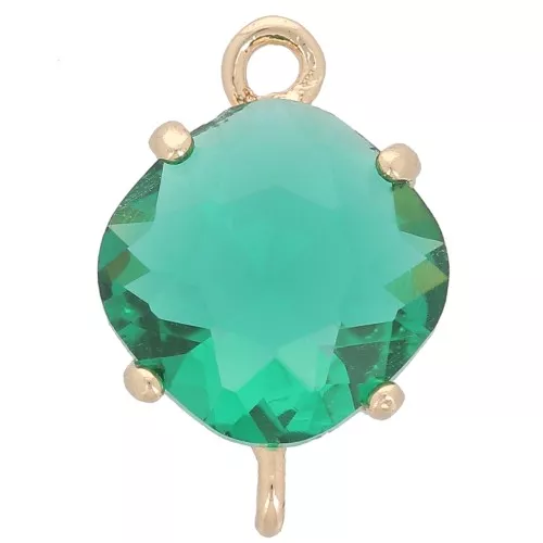 Distanziatore in vetro sfaccettato forma di diamante 16x11mm dorato Verde scuro x1