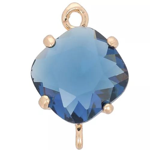 Distanziato in vetro sfaccettato a forma di diamante 16x11 mm - Oro - Blue jean x1