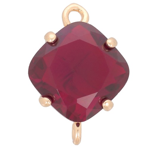 Distanziatore in vetro sfaccettato a forma di diamante 16x11 mm - Oro - Rosso x1