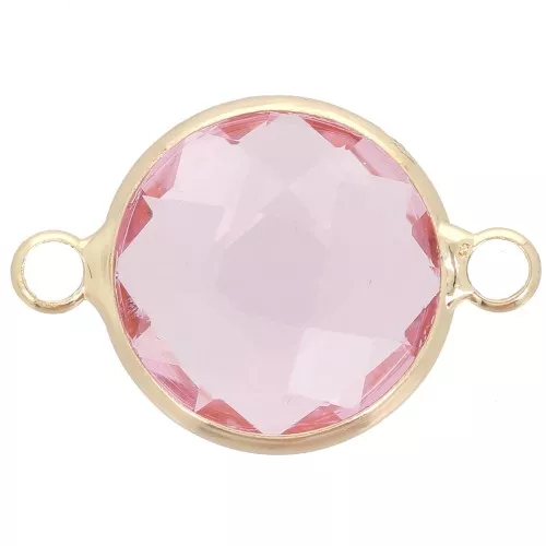 Distanziatore rotondo in vetro sfaccettato 15 mm - Oro - Rosa chiaro x1