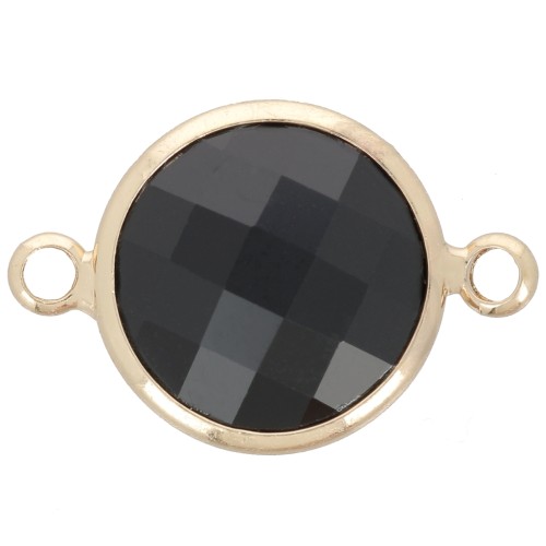 Distanziatore rotondo in vetro sfaccettato 15 mm - Oro - Nero x1