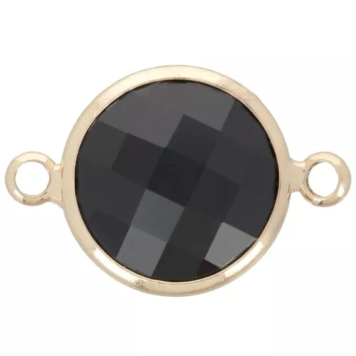 Distanziatore rotondo in vetro sfaccettato 15 mm - Oro - Nero x1