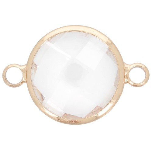 Distanziatore rotondo in vetro sfaccettato 15 mm - Oro - Cristallo x1