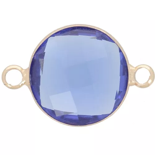 Distanziatore rotondo in vetro sfaccettato 15 mm - Oro - Blu zaffiro x1