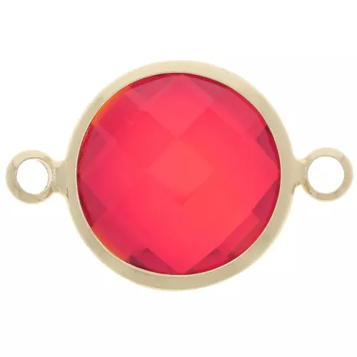 Distanziatore rotondo in vetro sfaccettato 15 mm - Oro - Rosso x1