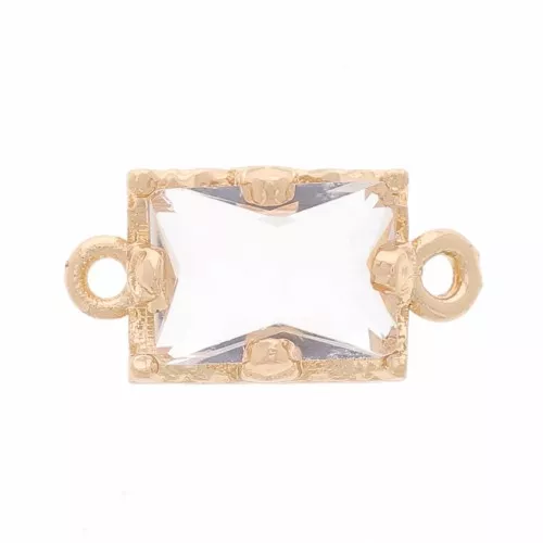 Distanziatore rettangolare in vetro sfaccettato 12x6 mm - Oro - Cristallo x1