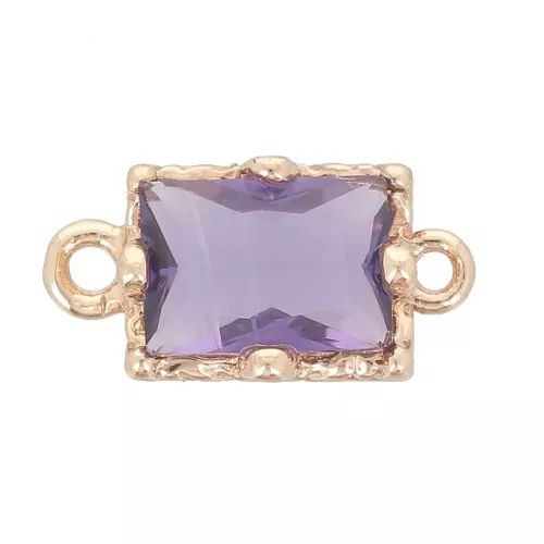 Distanziatore rettangolare in vetro sfaccettato 12x6 mm - Oro - Viola x1